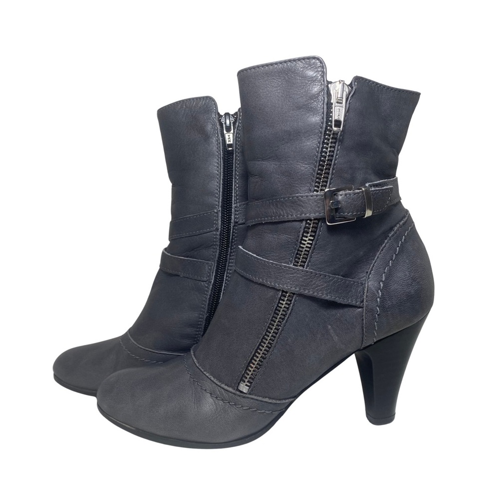 Davos Gomma | Genuine Leather Stormy Gray 🌩️ Heeled Boots With Zippers & Buckles